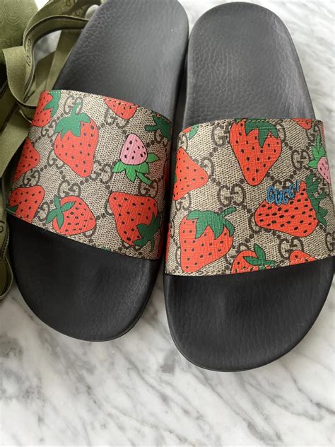 womens gucci strawberry slides|Gucci slides pursuit.